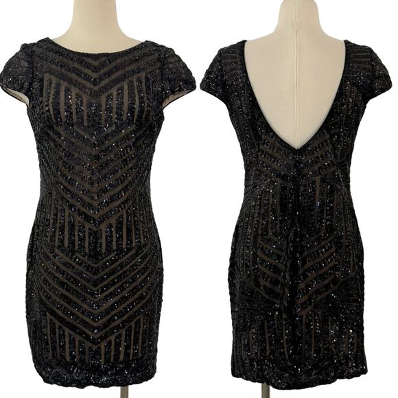 Dress The Population Tabitha Black Sequin Dress Mini Sparkly Mesh | XL - Picture 1 of 11